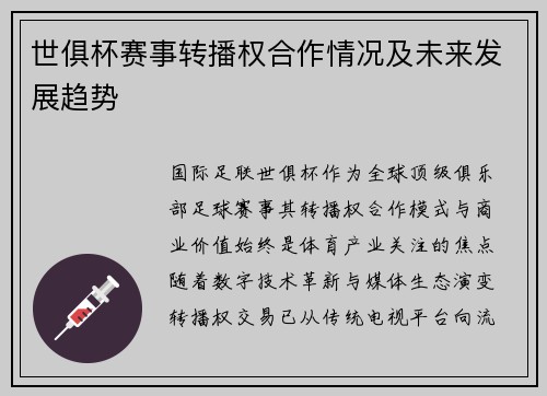 世俱杯赛事转播权合作情况及未来发展趋势