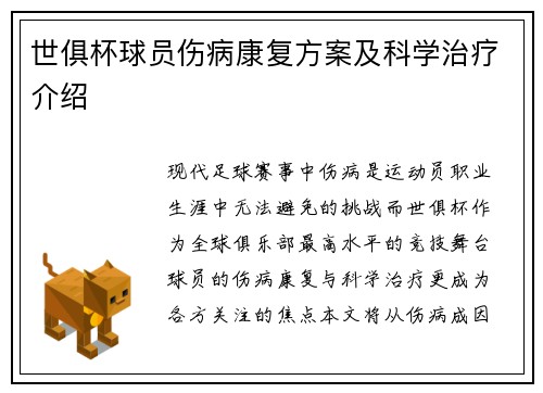 世俱杯球员伤病康复方案及科学治疗介绍